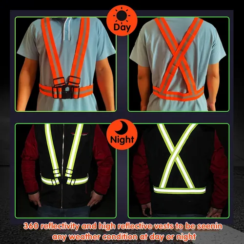 Miniatura 5 de Chaleco de seguridad reflectante, 2 piezas, chaleco de alta visibilidad, correas ajustables para correr, ciclismo, caminar, trabajadores Verde +