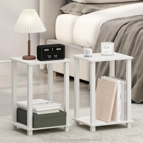 Miniatura 33 de Furinno Just Turn-N-Tube - Mesita de noche de almacenamiento abierto, 1 paquete, 3 niveles, blanco/blanco