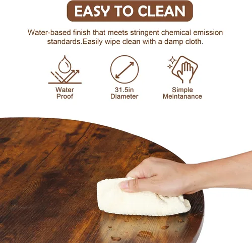 Miniatura 6 de SUPER DEAL Mesas de centro redondas con superficie de madera rústica de 32 pulgadas y patas de metal resistentes, mesa de cóctel industrial