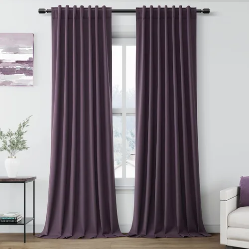Miniatura 85 de Cortinas de lino 100% opacas para dormitorio, 102 pulgadas de largo, con pestaña trasera, bolsillo para barra, paneles acústicos con aislamiento