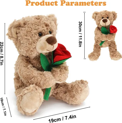 Miniatura 2 de Muñeca de oso de peluche de 12 pulgadas con rosa, juguetes de animales de peluche suaves para regalos de decoración del hogar para ella/novia