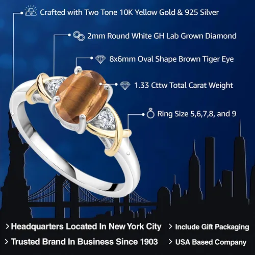 Miniatura 28 de Anillo de compromiso de oro amarillo de 10 quilates y plata 925 con piedra natal y diamantes cultivados en laboratorio para mujer, ovalado de 0.315