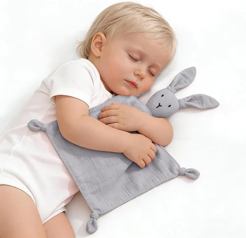Miniatura 8 de ZIGJOY Bunny Lovey - Manta de seguridad de muselina de algodón suave y transpirable para bebés, regalos para recién nacidos, niños y niñas, azul
