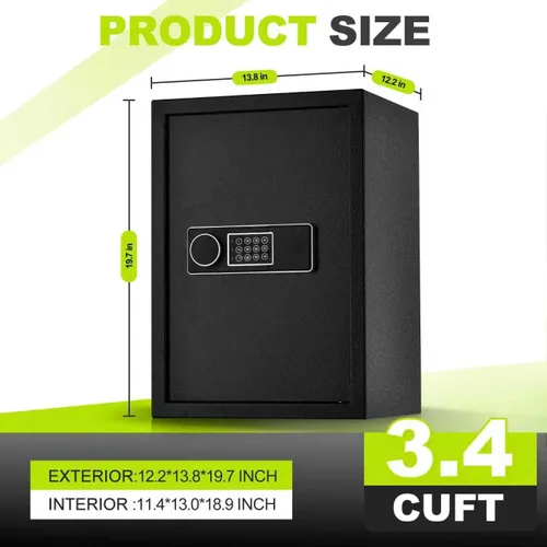 Miniatura 2 de Caja de seguridad digital grande de 3.4 pies cúbicos para el hogar, 19.7 pulgadas de alto con bolsa de documentos ignífuga, alarma, llaves