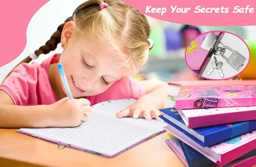 Miniatura 2 de GINMLYDA Diario para niñas con candado para niños, 7 x 5.25 pulgadas, 160 páginas rayadas, cuaderno secreto de princesa rosa para niñas