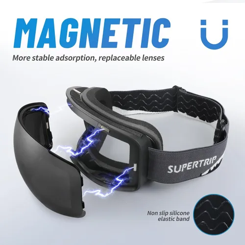 Miniatura 2 de Supertrip Gafas de esquí para adultos, lentes intercambiables antivaho para nieve, snowboard para hombres, mujeres y jóvenes