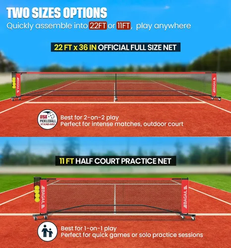Miniatura 2 de BAGAIL Juego de red de pickleball portátil, red de bolas de pickleball de tamaño reglamentario de 22 pies con colector de bolas, 4 bolas y bolsa