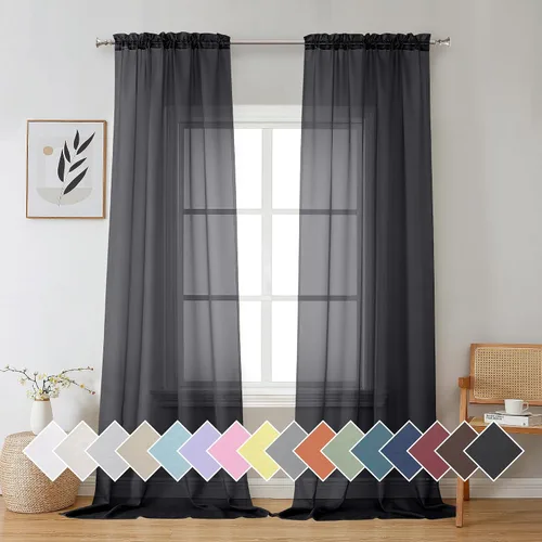 Miniatura 41 de Aiyufeng 2 paneles de cenefa transparente negra de 14 pulgadas de largo, cortinas cortas negras transparentes para dormitorio, cortinas de cocina