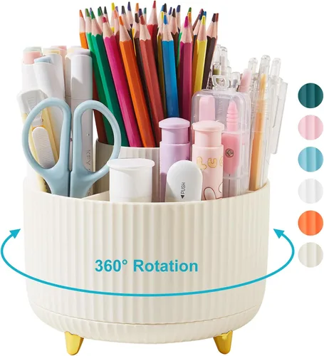 Miniatura 10 de Organizador de escritorio para lápices y bolígrafos, 5 ranuras, rotación de 360 grados, organizadores de escritorio para lápices y bolígrafos