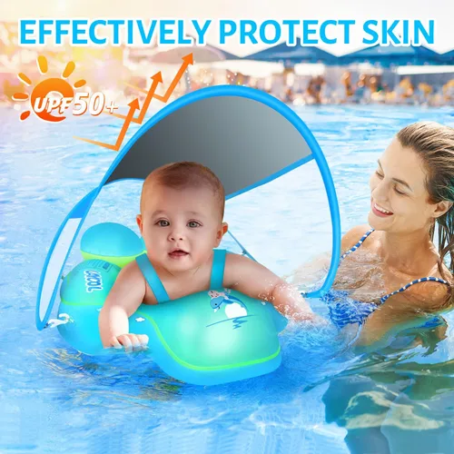 Miniatura 4 de LAYCOL - Flotador de natación para bebé con toldo solar FPU 50+ para piscina, no se voltea, para bebés de 3 a 36 meses Azul