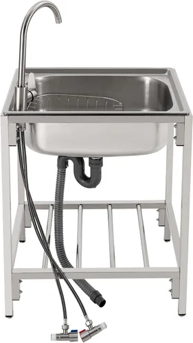 Miniatura 5 de Fregadero de cocina de acero inoxidable con soporte, fregadero de lavandería simple para el hogar con grifo, lavabo multiusos independiente