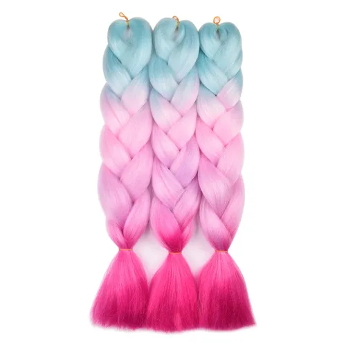 BACANA Extensiones de cabello para trenzar en 4 tonos, degradado verde y rosa, extensiones de cabello colorido para trenzar, trenzas para niños,