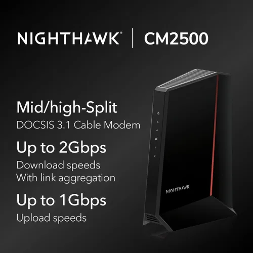 Miniatura 2 de NETGEAR Nighthawk DOCSIS 3.1 Módem de cable de división media/alta (CM2500) – Aprobado para las velocidades más rápidas de hoy y compatible