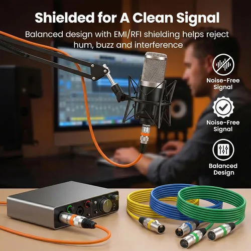 Miniatura 5 de GEARit XLR Cables de 1 pie 6 unidades de varios colores, cable de micrófono XLR macho a hembra, cable de micrófono blindado equilibrado