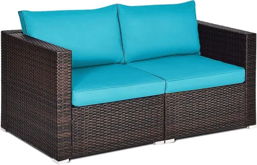 Miniatura 13 de COSTWAY Juego de conversación de muebles seccionales de sofá esquinero de ratán para patio, 2 piezas Beige