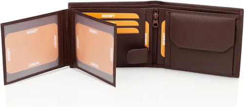 Miniatura 5 de KRONIFY Leather Wallet Men RFID Blocking Bifold & Trifold Genuine Leather 13 Card Slots Coin Pocket Gift Box Natural Dark Brown