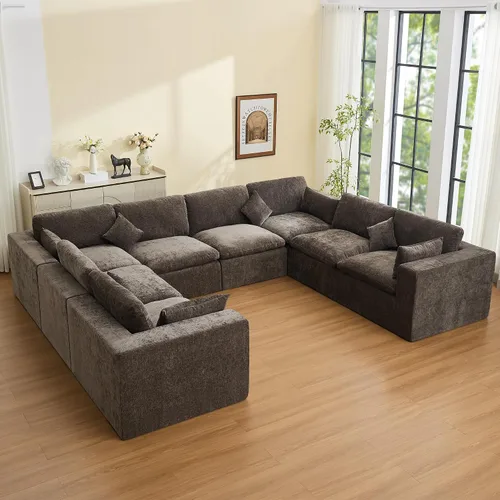 Miniatura 20 de Sofá modular sin hueso de 115 pulgadas, sofá modular modular con otomana, tapizado de gran tamaño, convertible, cómodo sofá de felpilla de 4 plazas