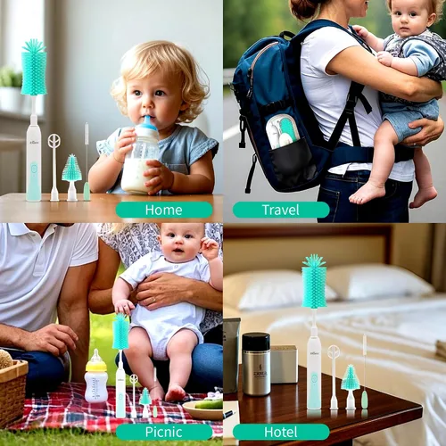 Miniatura 7 de Limpiador Eléctrico de Cepillo para Botellas Nueva Actualización, Limpiador Eléctrico Portátil de Cepillo para Biberones para Viajes, Kit Limpiador