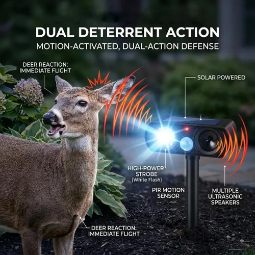 Miniatura 4 de 2026 Upgraded Sonic Fortress Pro Deer Repellent Devices,4Pack Feral Cat Deterrent Outdoor Solar Ultrasonic Animal Repellent with Motion Sensor&Flash