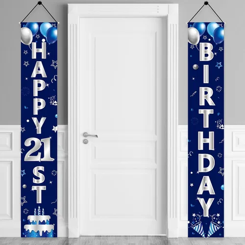 Miniatura 11 de Turypaty Cartel azul plateado para puerta de cumpleaños número 13, pancarta de feliz cumpleaños 13 para niños, suministros de fiesta de cumpleaños