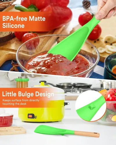 Miniatura 5 de Cuchara de cocina para utensilios de cocina antiadherentes, ideal para cocinar y servir silicona mate resistente sin BPA, cuchara con mango de Verde