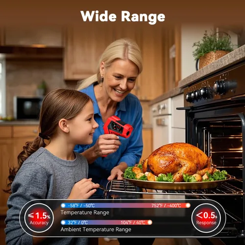 Miniatura 2 de Wintact Pistola de Termómetro Infrarrojo Láser -58℉ a 752℉, Pistola de Temperatura de Superficie, Termómetro Digital Sin Contacto para Cocina