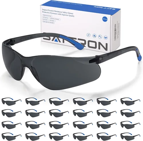 Gafas de Seguridad Tintadas 24 Unidades, Gafas de Sol de Seguridad a Granel con Protección UV ANSI Z87.1, Gafas Protectoras Resistentes a Rayones e