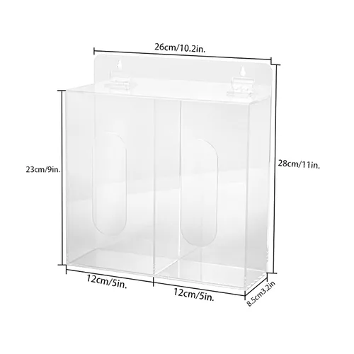 Miniatura 2 de Dispensador de guantes montado en pared, dispensador de mallas para el cabello y cubrezapatos, soporte de caja de guantes de acrílico, transparente