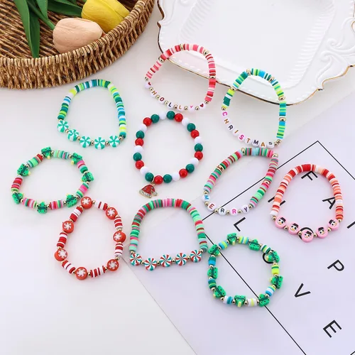 Miniatura 3 de Taouzi 10 pulseras de Navidad para mujer, pulseras elásticas apilables de Navidad, con copos de nieve, regalos de Navidad para mujeres y niñas