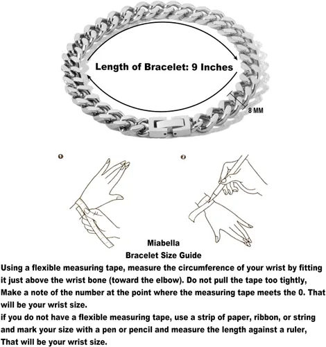 Miniatura 7 de Pulsera de eslabones cubanos de acero inoxidable de 0.315 pulgadas para hombresmujeresniños, platachapado en oro de 18 quilates, 789 pulgadas