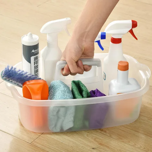Miniatura 6 de Haundry Organizador grande de limpieza con asa, organizador de cesta de almacenamiento de herramientas de limpieza, organizador de cubo resistente