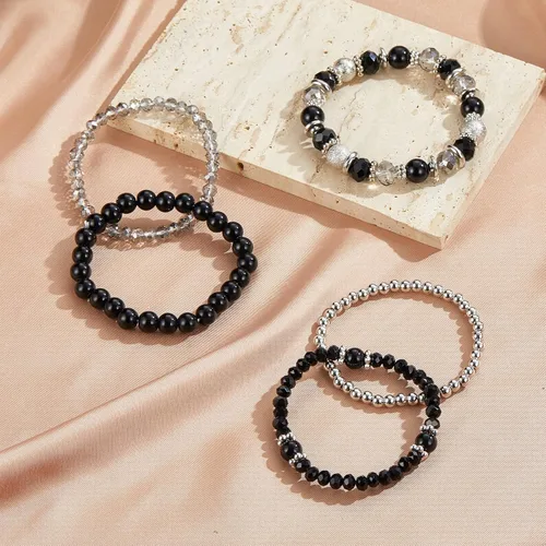 Miniatura 6 de Noessla Pulsera elástica de perlas con cuentas de plata, apilables, pulseras de cuentas de cristal, joyería de moda, regalo para el día de la madre