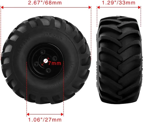 Miniatura 5 de GLOBACT Neumáticos de aluminio Monster Truck RC de 2.677 x 1.299 in para 1/24 AXIAL SCX24 FMS FCX24 RC Crawler Accesorios de actualización de coche