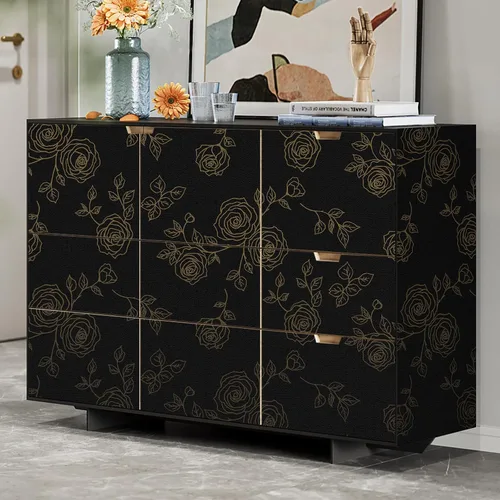 Miniatura 8 de CAX Nourilife - Papel tapiz floral para despegar y pegar, papel tapiz negro y dorado, papel de contacto extraíble para armarios de pared, flores