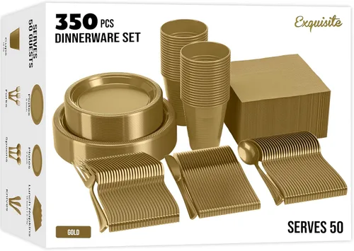 Miniatura 36 de Exquisite 350 Piezas Platos de Plástico de Cumpleaños Azules Para Fiestas, Juego de Platos Desechables de Cumpleaños Azules, 50 de Cada Juego