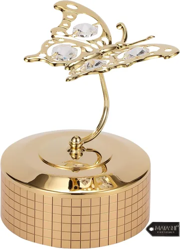 Matashi Caja de música chapada en oro de 24 quilates, reproduce el vals de las flores, figura de mariposa de cristal, elegante decoración de mesa