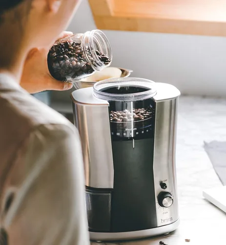 Miniatura 5 de BRIM Molinillo de café cónico, muele uniformemente granos para 1-17 tazas de café, cuenta con recipiente de frijoles extraíble, 17 ajustes precisos