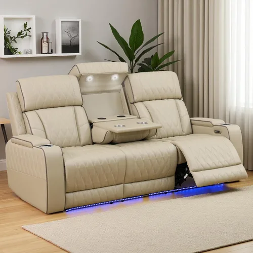 Miniatura 39 de Juego de Sofá Reclinable Eléctrico, Juego de Sofá y Sillón Reclinable de Cuero Negro, Juegos de Muebles de Sala de Estar, Sofá de Dos Plazas