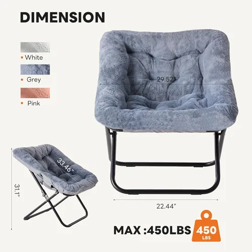 Miniatura 2 de Sweetcrispy Silla Cómoda para Adultos, Silla Plegable para Sala de Estar, Sillón Suave de Pelo Sintético para Dormitorio, Silla de Lectura Cómoda