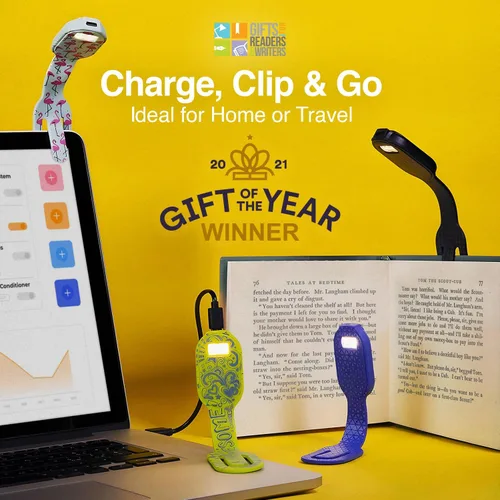 Miniatura 8 de Gifts for Readers & Writers Luz de libro recargable, luz de lectura con clip para cama, Flexilight 2 en 1 y marcapáginas, 12 horas de luz una vez