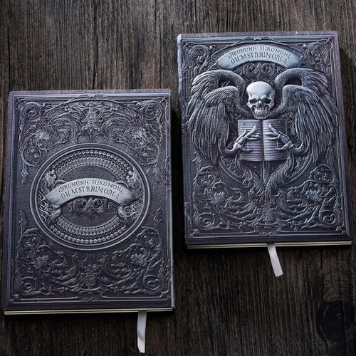 Miniatura 4 de Diario sin forro – Libro de la calavera, patrón de arte en relieve 3D de estilo oscuro, cuaderno de tapa dura para regalo A5 en blanco, cuaderno