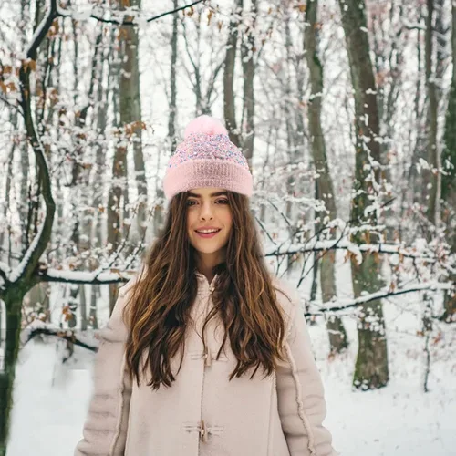 Miniatura 4 de Gorro de invierno para mujer, gorro de punto con piel sintética extraíble, pompón y lentejuelas