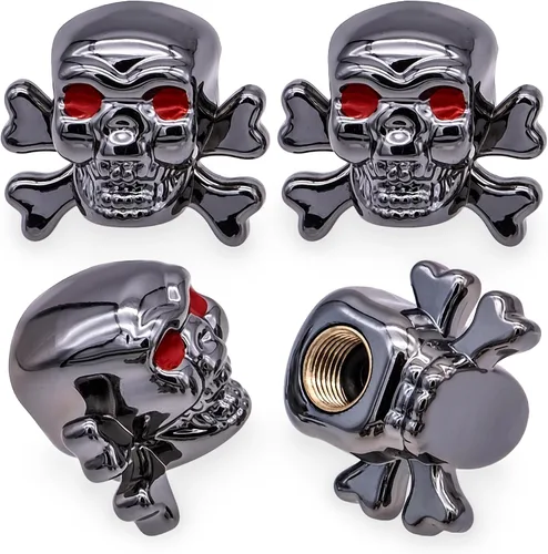 Miniatura 18 de 4 tapones de válvula de neumático estilo calavera, con anillo de goma O, cubiertas universales de vástago de válvula de neumático de núcleo de cobre