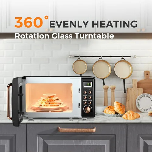 Miniatura 7 de Horno microondas retro para encimera, grande de 0.7 pies cúbicos, 700 vatios, encimera de acero laminado en frío con ajuste de tiempo, placa