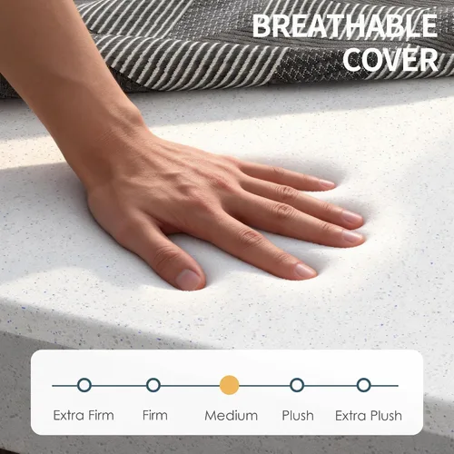Miniatura 5 de Colchón para sofá cama de 4 pulgadas, repuesto de espuma viscoelástica de gel con funda de patrón geométrico transpirable lavable, soporte