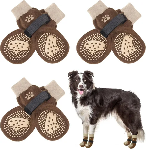 Miniatura 41 de SCENEREAL 6 piezas de calcetines antideslizantes para perros para prevenir lamido de patas para pavimento caliente/frío, calcetines de agarre