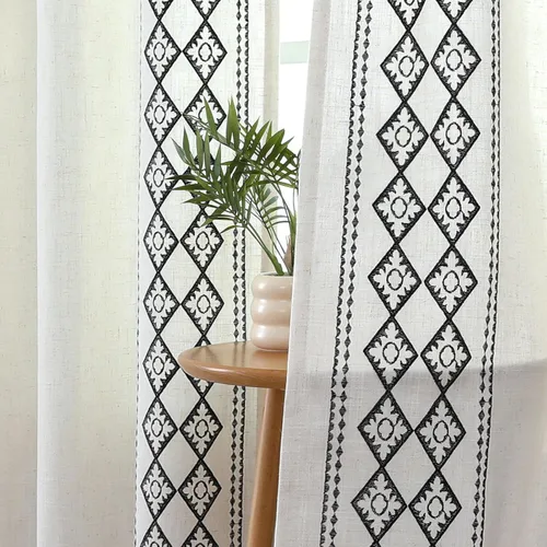 Joydeco Cortinas Bordadas Negras de 63 Pulgadas de Largo, Juego de 2 Paneles, Cortinas Decorativas de Lino Victoria para Sala de Estar y Dormitorio,