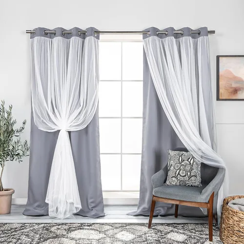 Miniatura 41 de Best Home Fashion Juego de 2 paneles de ventana de tul de encaje con aislamiento térmico y ojales de níquel de acero inoxidable para dormitorio