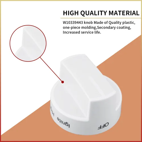 Miniatura 3 de WPW10339443 - Pomo para estufa de gas para horno, pieza de repuesto blanca, para quemador de superficie, compatible con Whirlpool, reemplazos