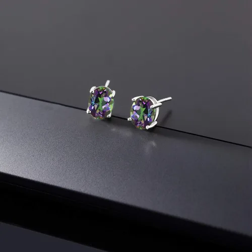 Miniatura 221 de Gem Stone King Aretes de oro de 14 quilates con piedra natal ovalada de 0.315 x 0.236 in Aretes de oro para mujer